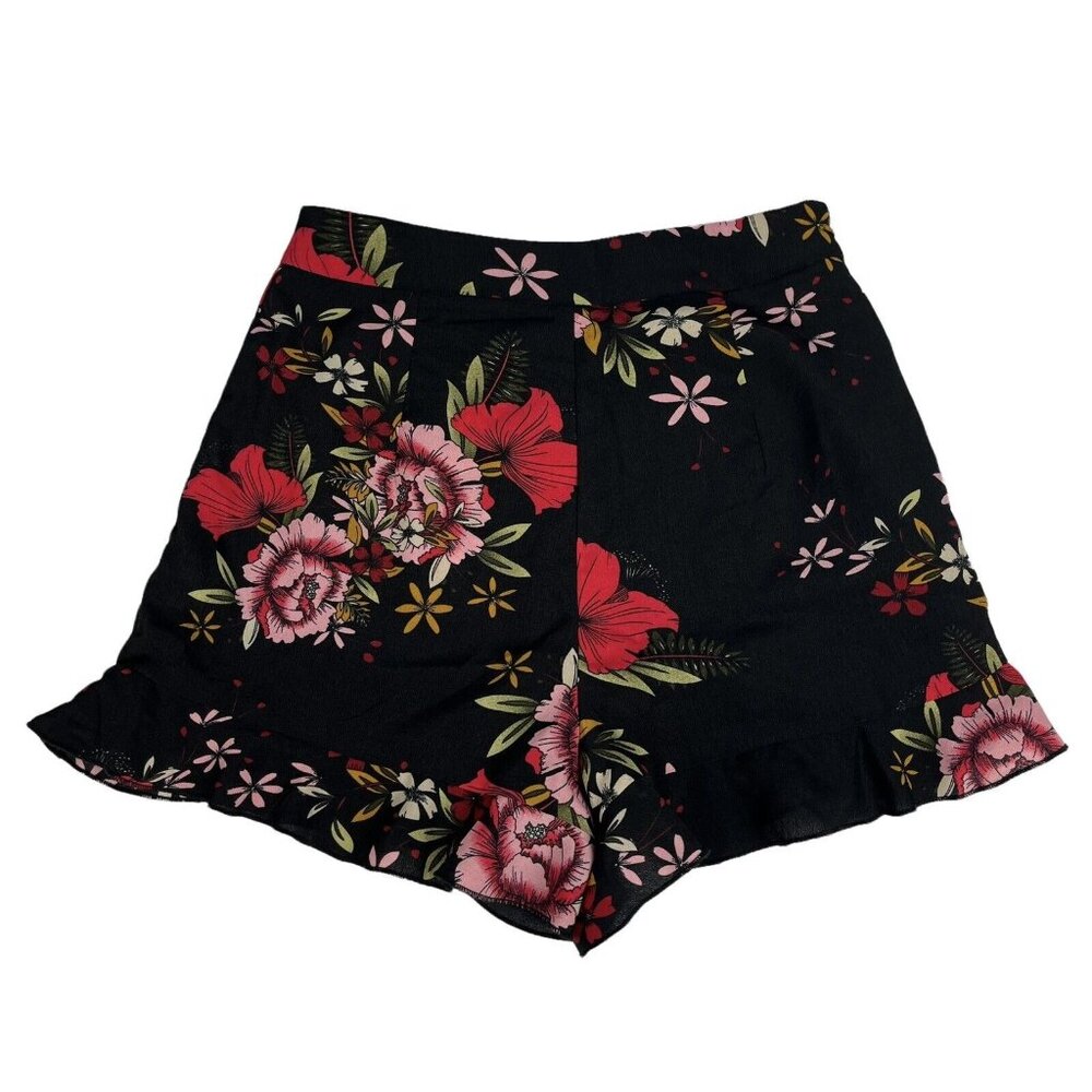 Shein Black Floral Ruffled Shorts Womens Size‎ XS (N10308)